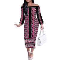 New Zealand Maori Niho Taniwha Family Matching Off The Shoulder Long Sleeve Dress and Hawaiian Shirt Mawhero Mangopare and Puhoro Pattern