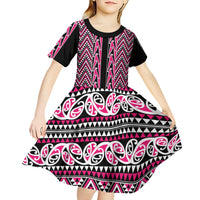 New Zealand Maori Niho Taniwha Kid Short Sleeve Dress Mawhero Mangopare and Puhoro Pattern