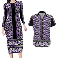 New Zealand Maori Niho Taniwha Couples Matching Long Sleeve Bodycon Dress and Hawaiian Shirt Waiporopo Mangopare and Puhoro Pattern
