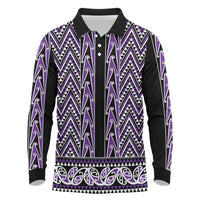 New Zealand Maori Niho Taniwha Long Sleeve Polo Shirt Waiporopo Mangopare and Puhoro Pattern