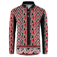 New Zealand Maori Niho Taniwha Button Sweatshirt Whero Mangopare and Puhoro Pattern LT9 Red - Polynesian Pride