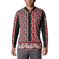 New Zealand Maori Niho Taniwha Button Sweatshirt Whero Mangopare and Puhoro Pattern LT9 - Polynesian Pride
