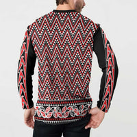 New Zealand Maori Niho Taniwha Button Sweatshirt Whero Mangopare and Puhoro Pattern LT9 - Polynesian Pride
