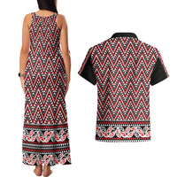 New Zealand Maori Niho Taniwha Couples Matching Tank Maxi Dress and Hawaiian Shirt Whero Mangopare and Puhoro Pattern
