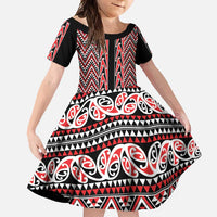 New Zealand Maori Niho Taniwha Family Matching Short Sleeve Bodycon Dress and Hawaiian Shirt Whero Mangopare and Puhoro Pattern