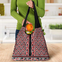 New Zealand Maori Niho Taniwha Grocery Bag Whero Mangopare and Puhoro Pattern