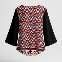 New Zealand Maori Niho Taniwha Kimono Sleeve Blouse Whero Mangopare and Puhoro Pattern - Polynesian Pride