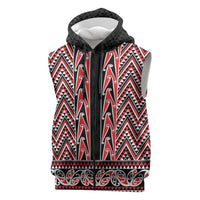 New Zealand Maori Niho Taniwha Sleeveless Zip Hoodie Whero Mangopare and Puhoro Pattern LT9 Red - Polynesian Pride