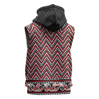 New Zealand Maori Niho Taniwha Sleeveless Zip Hoodie Whero Mangopare and Puhoro Pattern LT9 - Polynesian Pride