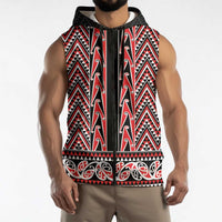 New Zealand Maori Niho Taniwha Sleeveless Zip Hoodie Whero Mangopare and Puhoro Pattern LT9 - Polynesian Pride