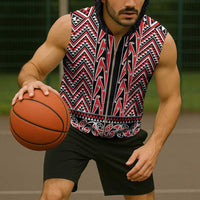 New Zealand Maori Niho Taniwha Sleeveless Zip Hoodie Whero Mangopare and Puhoro Pattern - Polynesian Pride