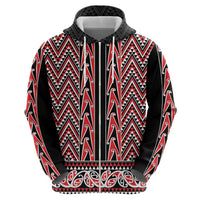 New Zealand Maori Niho Taniwha Zip Hoodie Whero Mangopare and Puhoro Pattern