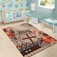 Vintage Bula Fiji Personalised Area Rug Beige Hibiscus Tapa Pattern