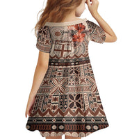 Vintage Bula Fiji Personalised Family Matching Long Sleeve Bodycon Dress and Hawaiian Shirt Beige Hibiscus Tapa Pattern