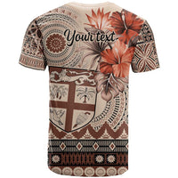 Vintage Bula Fiji Personalised T Shirt Beige Hibiscus Tapa Pattern