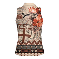Vintage Bula Fiji Personalised Women Sleeveless Polo Shirt Beige Hibiscus Tapa Pattern