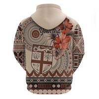 Vintage Bula Fiji Personalised Zip Hoodie Beige Hibiscus Tapa Pattern