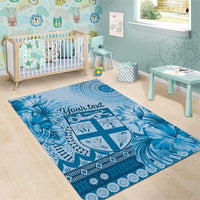 Vintage Bula Fiji Personalised Area Rug Blue Hibiscus Tapa Pattern LT9