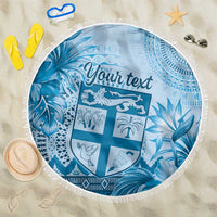 Vintage Bula Fiji Personalised Beach Blanket Blue Hibiscus Tapa Pattern LT9