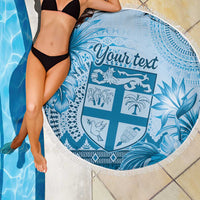 Vintage Bula Fiji Personalised Beach Blanket Blue Hibiscus Tapa Pattern LT9