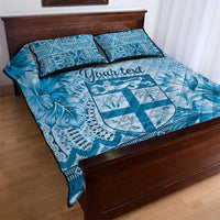Vintage Bula Fiji Personalised Quilt Bed Set Blue Hibiscus Tapa Pattern LT9