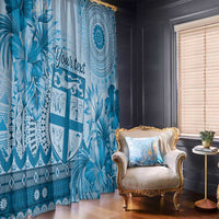 Vintage Bula Fiji Personalised Window Curtain Blue Hibiscus Tapa Pattern LT9