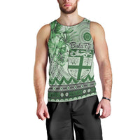 Vintage Bula Fiji Personalised Men Tank Top Green Hibiscus Tapa Pattern