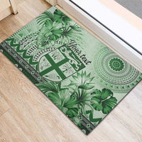 Vintage Bula Fiji Personalised Rubber Doormat Green Hibiscus Tapa Pattern LT9