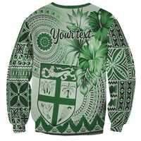 Vintage Bula Fiji Personalised Sweatshirt Green Hibiscus Tapa Pattern