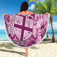 Vintage Bula Fiji Personalised Beach Blanket Pink Hibiscus Tapa Pattern LT9