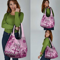Vintage Bula Fiji Personalised Grocery Bag Pink Hibiscus Tapa Pattern LT9
