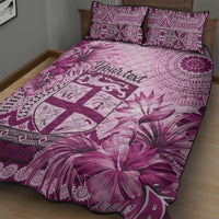 Vintage Bula Fiji Personalised Quilt Bed Set Pink Hibiscus Tapa Pattern LT9