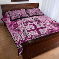 Vintage Bula Fiji Personalised Quilt Bed Set Pink Hibiscus Tapa Pattern LT9