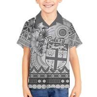 Vintage Bula Fiji Personalised Family Matching Off Shoulder Short Dress and Hawaiian Shirt Beige Hibiscus Tapa Pattern