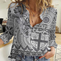 Vintage Bula Fiji Personalised Women Casual Shirt Beige Hibiscus Tapa Pattern