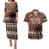 Personalised Bula Fiji 679 Couples Matching Puletasi and Hawaiian Shirt Fijian Tagimoucia Masi Tapa Art