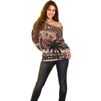Personalised Bula Fiji 679 Off Shoulder Sweater Fijian Tagimoucia Masi Tapa Art