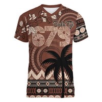 Personalised Bula Fiji 679 Women V-Neck T-Shirt Fijian Tagimoucia Masi Tapa Art