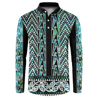 New Zealand Maori Niho Taniwha Button Sweatshirt Papua Shell - Mangopare Puhoro Pattern
