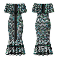 New Zealand Maori Niho Taniwha Family Matching Mermaid Dress and Hawaiian Shirt Papua Shell - Mangopare Puhoro Pattern LT9 Mom's Dress Green - Polynesian Pride