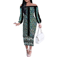 New Zealand Maori Niho Taniwha Family Matching Off The Shoulder Long Sleeve Dress and Hawaiian Shirt Papua Shell - Mangopare Puhoro Pattern