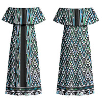 New Zealand Maori Niho Taniwha Family Matching Off Shoulder Maxi Dress and Hawaiian Shirt Papua Shell - Mangopare Puhoro Pattern LT9 Mom's Dress Green - Polynesian Pride