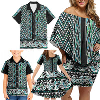 New Zealand Maori Niho Taniwha Family Matching Off Shoulder Short Dress and Hawaiian Shirt Papua Shell - Mangopare Puhoro Pattern LT9 - Polynesian Pride