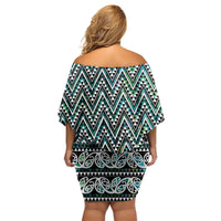 New Zealand Maori Niho Taniwha Family Matching Off Shoulder Short Dress and Hawaiian Shirt Papua Shell - Mangopare Puhoro Pattern