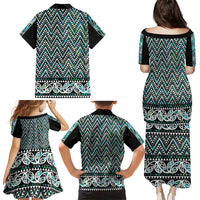 New Zealand Maori Niho Taniwha Family Matching Puletasi and Hawaiian Shirt Papua Shell - Mangopare Puhoro Pattern LT9 Mom's Dress Green - Polynesian Pride
