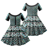 New Zealand Maori Niho Taniwha Family Matching Puletasi and Hawaiian Shirt Papua Shell - Mangopare Puhoro Pattern LT9 Daughter's Dress Green - Polynesian Pride