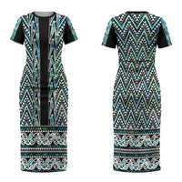 New Zealand Maori Niho Taniwha Family Matching Short Sleeve Bodycon Dress and Hawaiian Shirt Papua Shell - Mangopare Puhoro Pattern LT9 Mom's Dress Green - Polynesian Pride