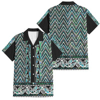 New Zealand Maori Niho Taniwha Family Matching Short Sleeve Bodycon Dress and Hawaiian Shirt Papua Shell - Mangopare Puhoro Pattern LT9 Dad's Shirt - Short Sleeve Green - Polynesian Pride