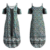New Zealand Maori Niho Taniwha Family Matching Summer Maxi Dress and Hawaiian Shirt Papua Shell - Mangopare Puhoro Pattern LT9 Mom's Dress Green - Polynesian Pride