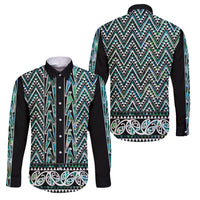 New Zealand Maori Niho Taniwha Family Matching Summer Maxi Dress and Hawaiian Shirt Papua Shell - Mangopare Puhoro Pattern LT9 Dad's Shirt - Long Sleeve Green - Polynesian Pride